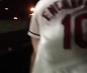 Car sex-baseball slut gets fucked in parking garage