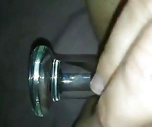 Solo sextoy fuck and squirt with glass dildo